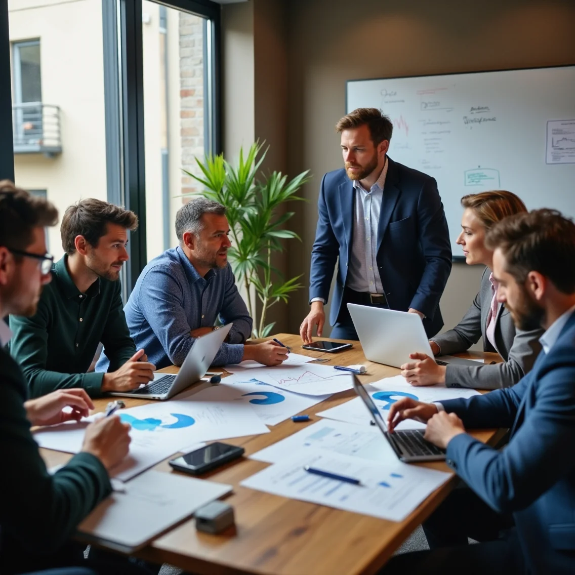 Diversos economistas, tecnólogos y políticos discuten modelos económicos impulsados por IA en un espacio colaborativo con...