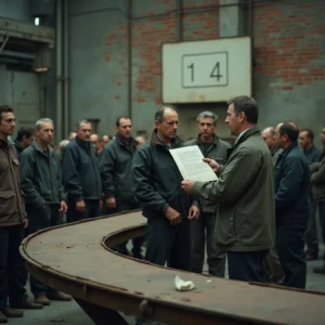 La crisis económica en Buenos Aires: caídas históricas, empleo en receso y familias en la cuerda floja Trabajadores en una fábrica abandonada con aviso de despidos masivos, cheque arrugado y folleto de asesoría de deuda:...