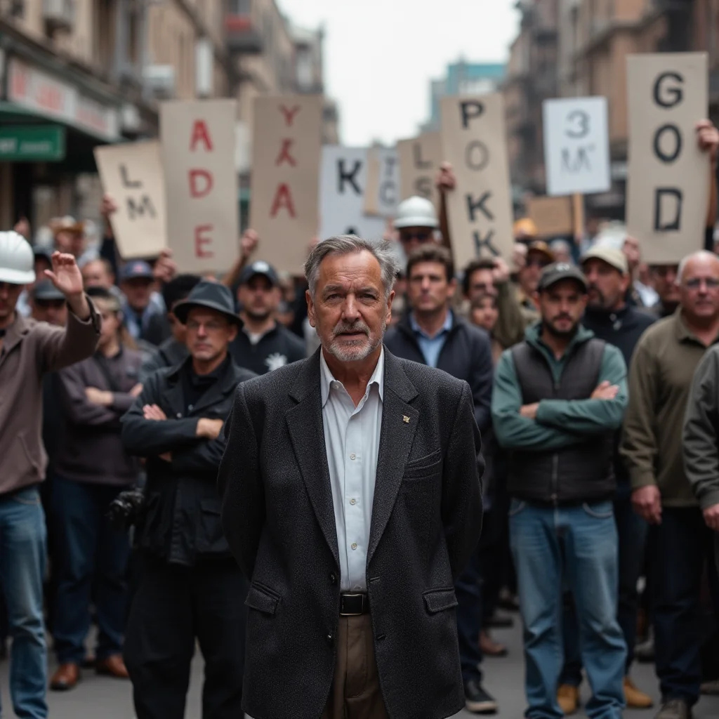 Protesta laboral en calle: De la Espriella, líder sindical, advierte contra la violencia con carteles No a la violencia...