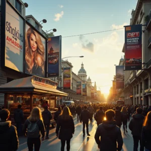 Madrid celebra un nuevo éxito organizativo: Shakira al nivel de la Fórmula 1 Madrid celebra su éxito económico con una calle bulliciosa bajo el atardecer, donde un cartel de Shakira junto a gráficos...