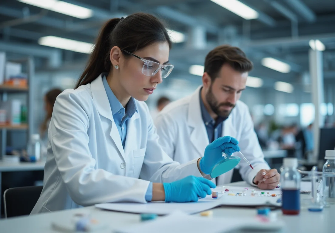 Profesionales de Farmaindustria trabajando en innovación de medicamentos para impulsar el PIB español