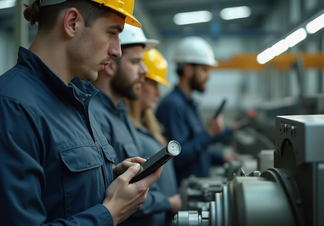 Trabajadores en una planta de energía renovable, crecimiento económico y empleo en 2025