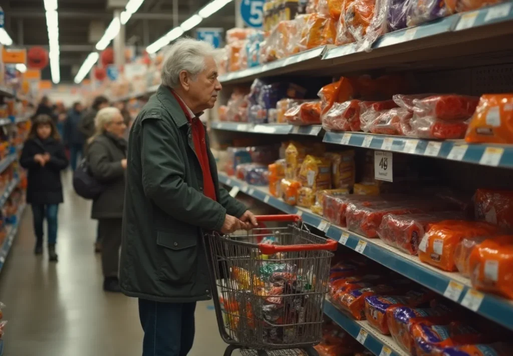 Familias comprando dulces de Halloween en tienda con inflación alta y precios elevados