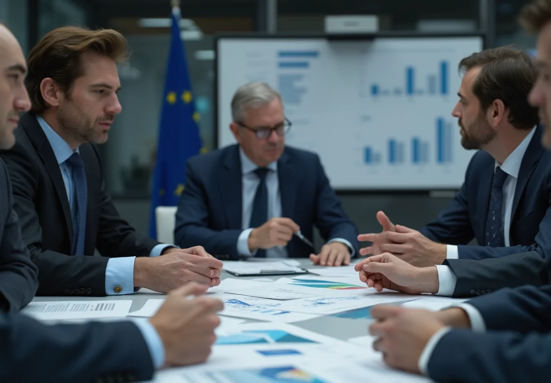 Reunión de expertos económicos analizando el impacto del BCE en Francia, PIB, inflación, déficit y deuda