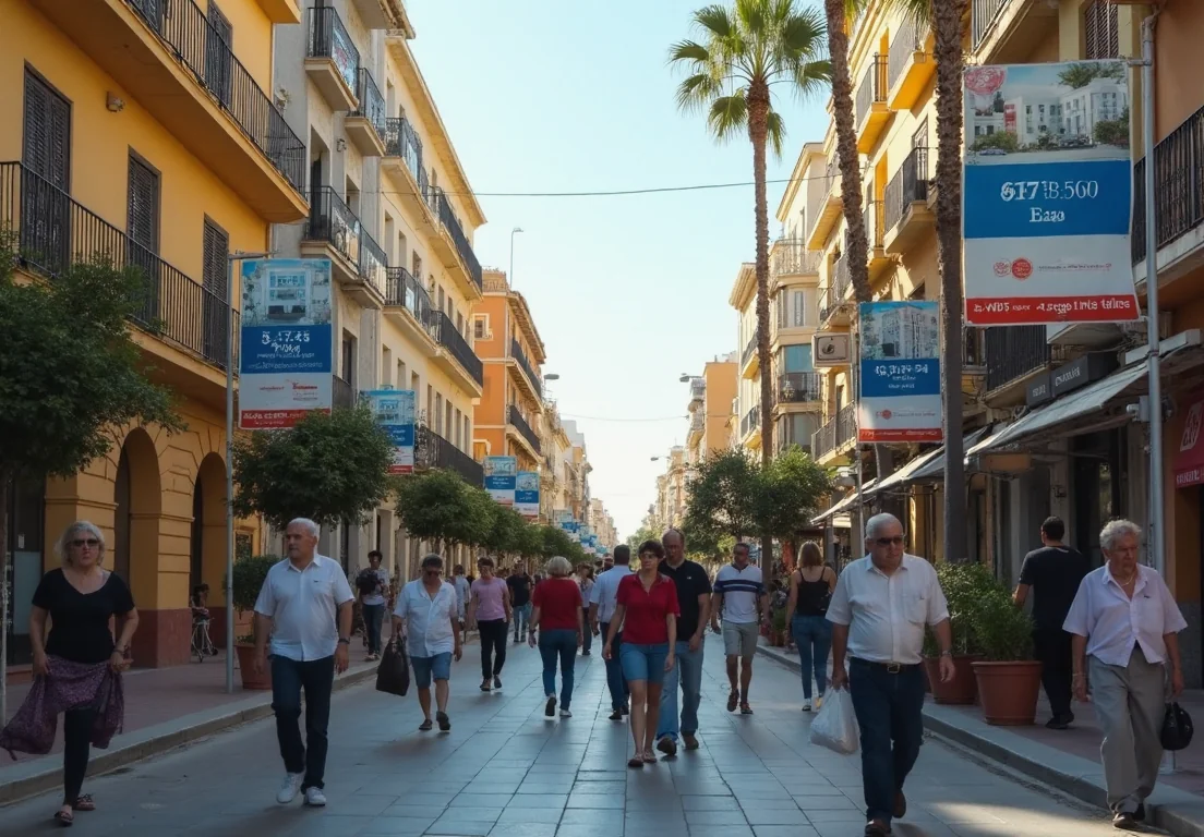 Aumento del precio de vivienda en Málaga, España, con edificios modernos y turistas en la calle
