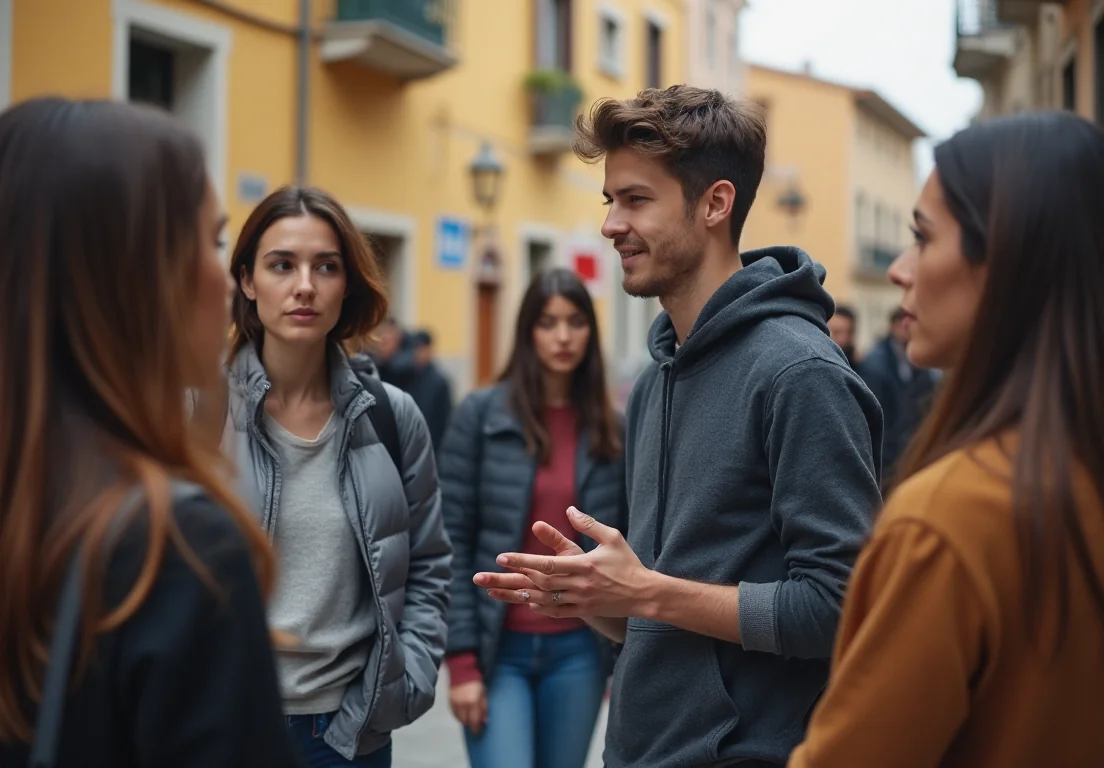 Jóvenes discutiendo el programa de alquiler en Vitoria-Gasteiz, vivienda asequible en el Casco Medieval